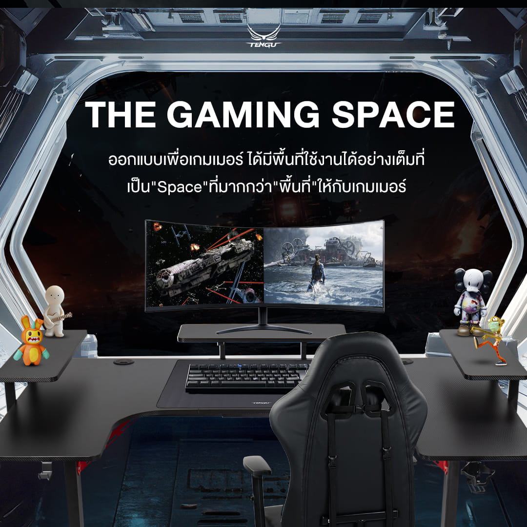 โต๊ะเกมมิ่ง  TENGUGAMINGGEARS รุ่น UEDA (D-UE-BK) สีดำล้วน ขนาดหน้าโต๊ะ 160 X 100 ซม. โต๊ะตัว U_2